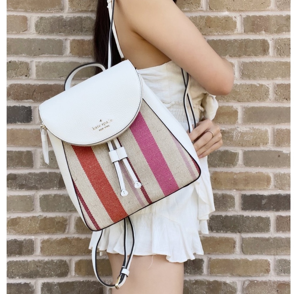 Kate Spade Leila Stripe Canvas Med Flap Backpack